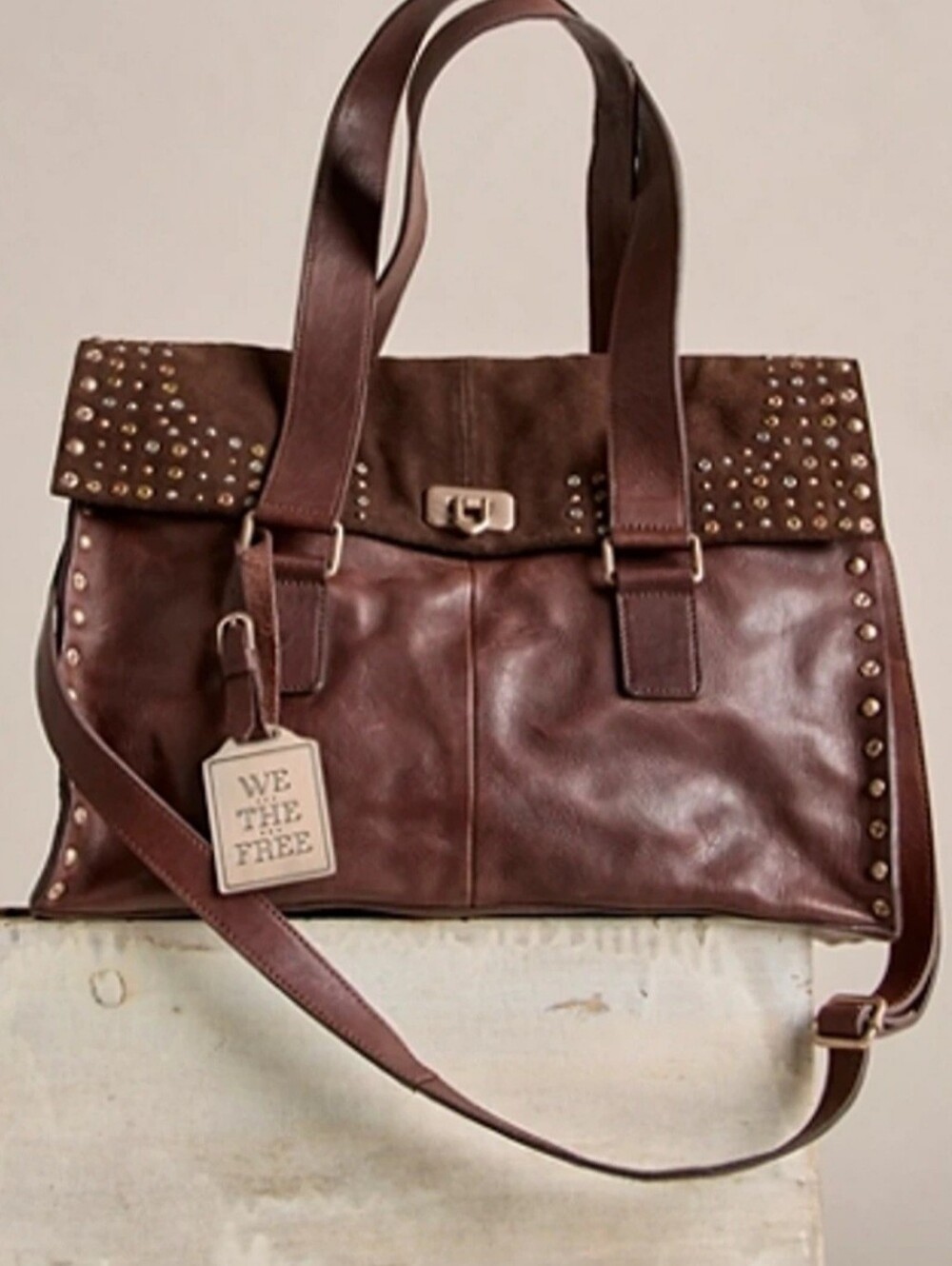 Free People We The Free Shay Stud Tote Leather Suede Bag - Picture 4 of 13